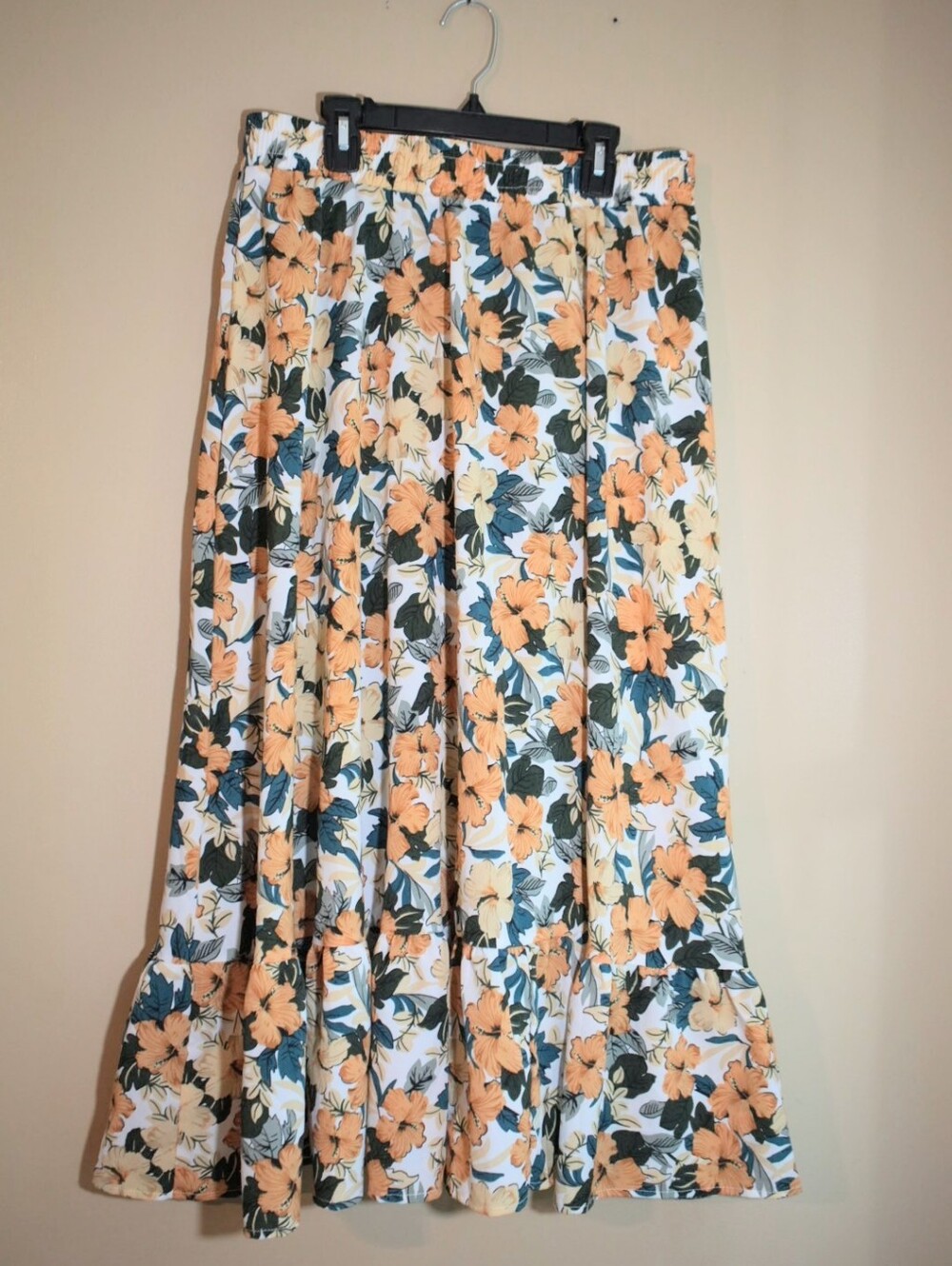 SHEIN Floral Maxi Skirt Ruffle Hibiscus Tropical Print XL Summer Vibes